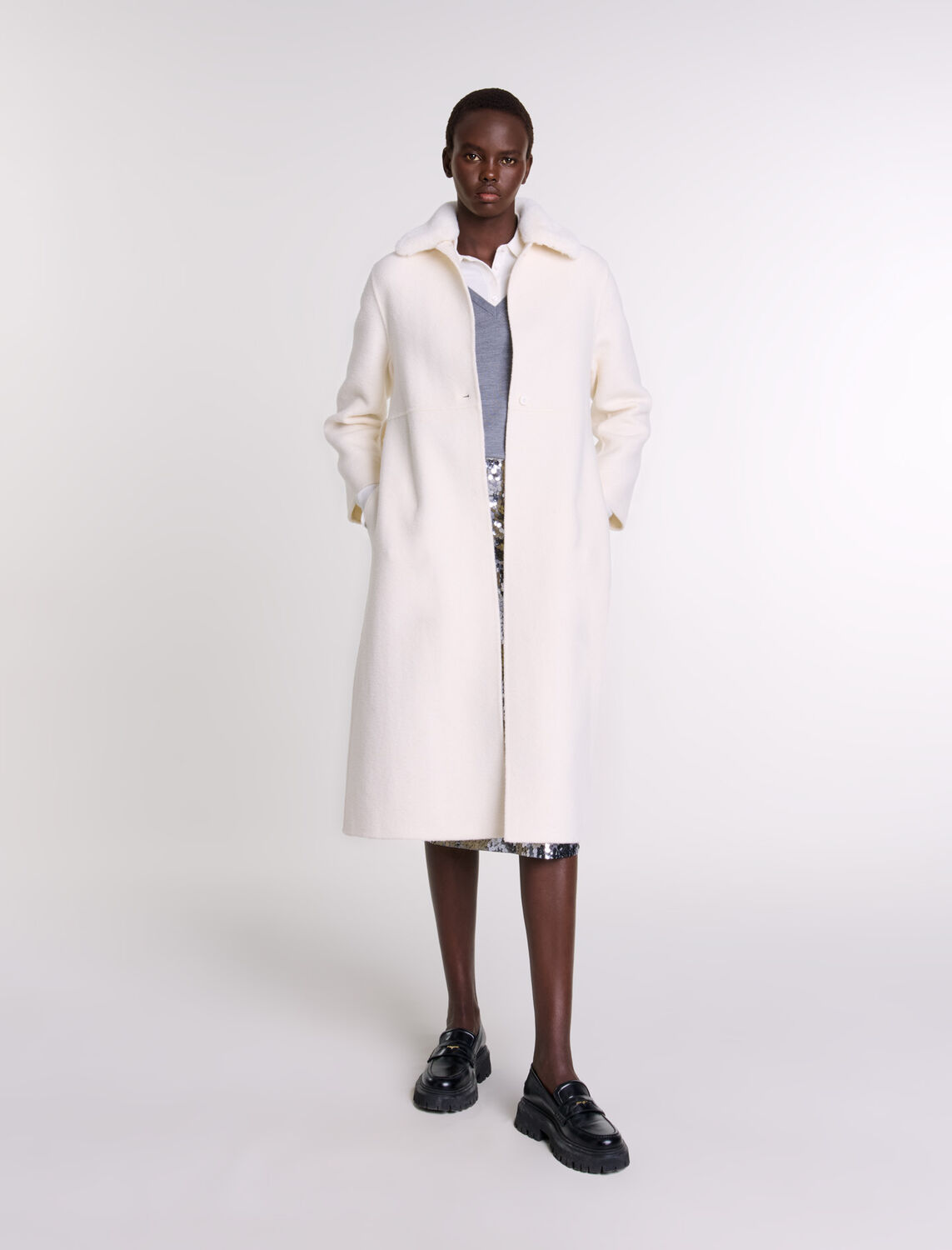 Wool coat with removable collar - Coats - MAJE