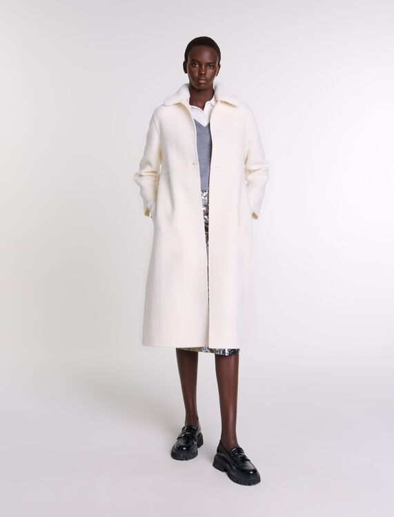 Wool coat with removable collar : Coats color Ecru