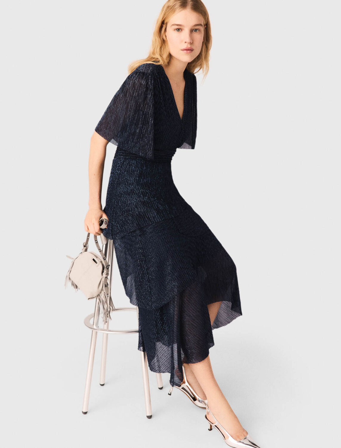 Metallic ruffled midi dress - Dresses - MAJE