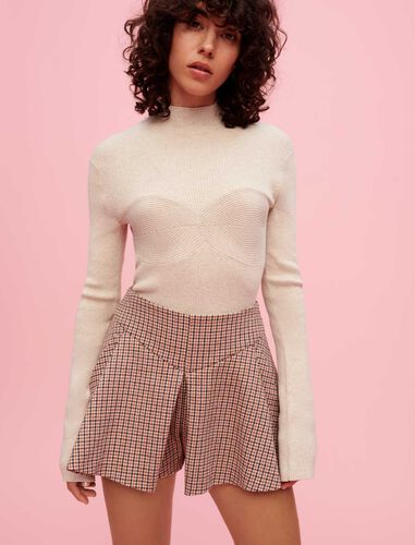 Houndstooth skirt-style shorts : Skirts & Shorts color Camel