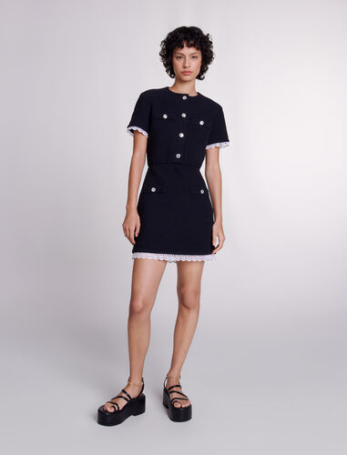 Short tweed dress with trim : View All color Black