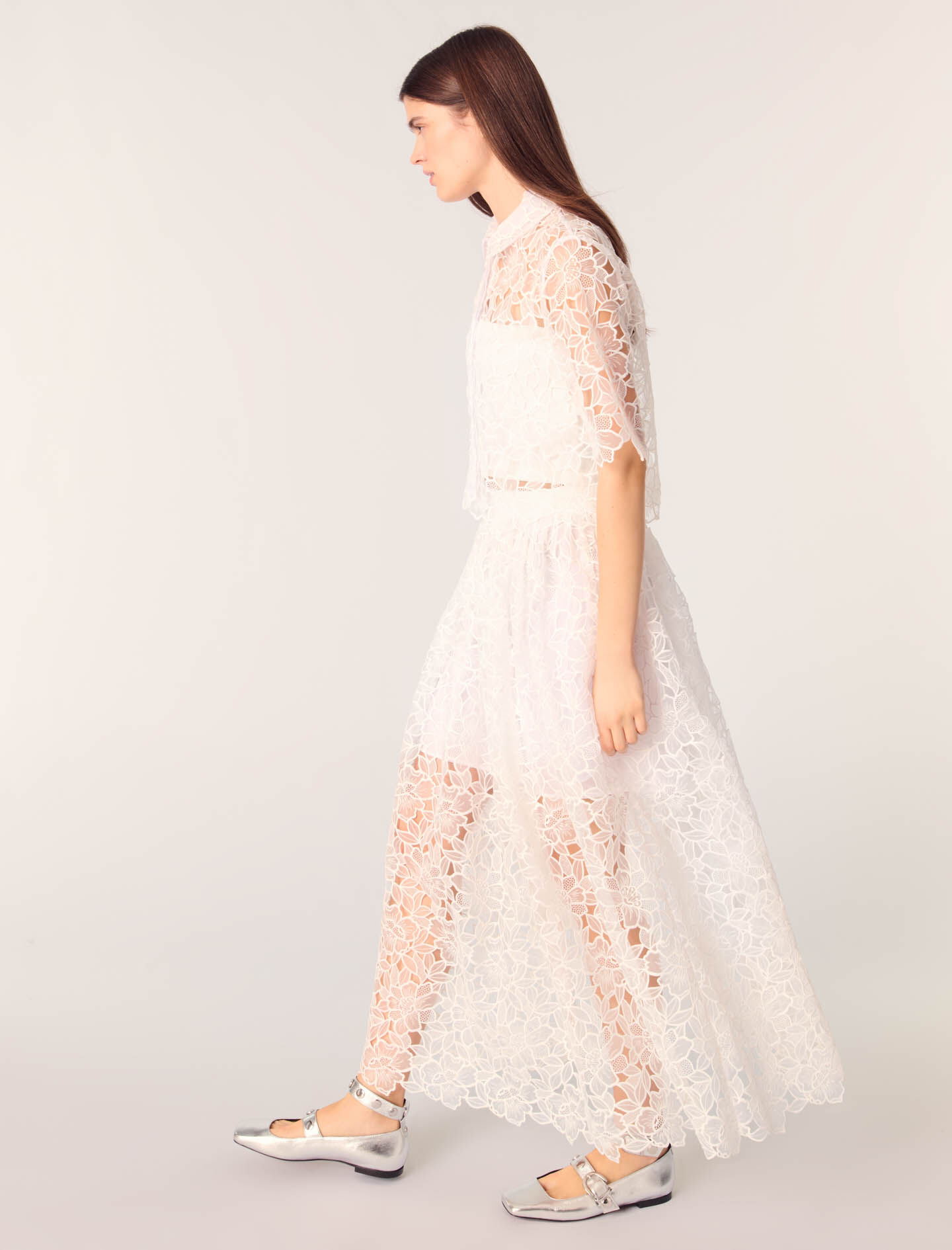 [Juun.J] lace shirring skirt /追跡付 Long embroidered skirt Black / Gray For Women | Maje