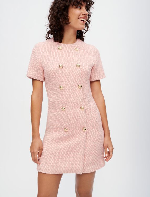 Pink and ecru marl tweed dress - Dresses - MAJE