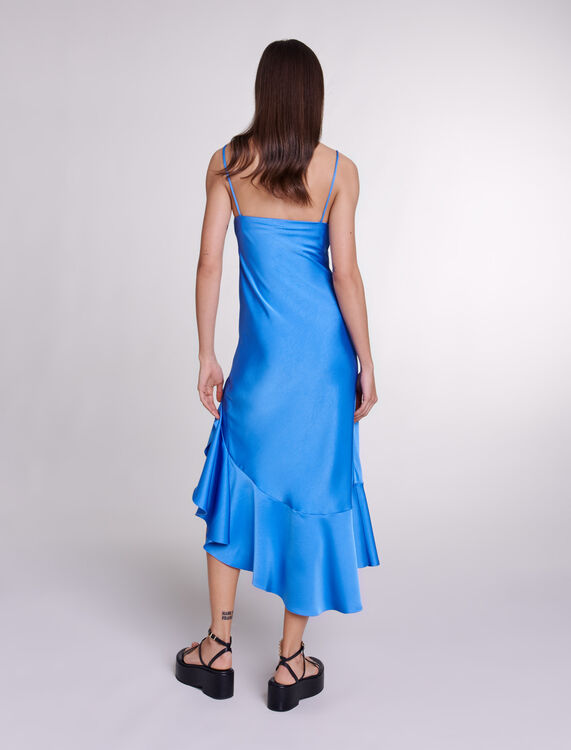 Asymmetric satin-effect maxi dress - Dresses - MAJE
