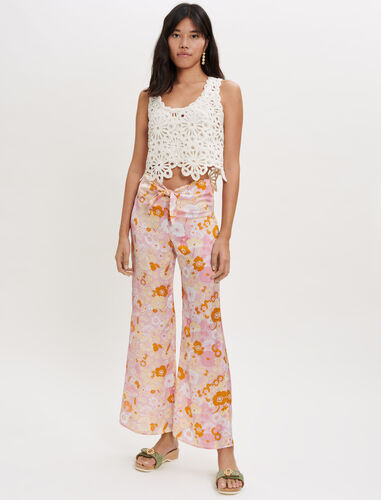 Flower Power print flowing trousers : Trousers & Jeans color Pink