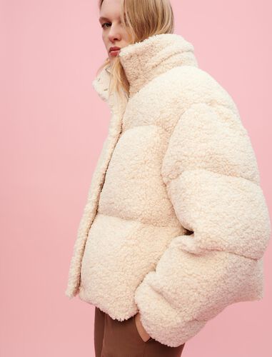 Ecru faux fur down jacket : Coats & Jackets color Ecru