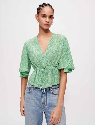 Fluid printed top : Tops color Ethnic green