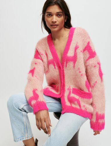 Mohair cardigan with llama pattern : Sweaters & Cardigans color Pink