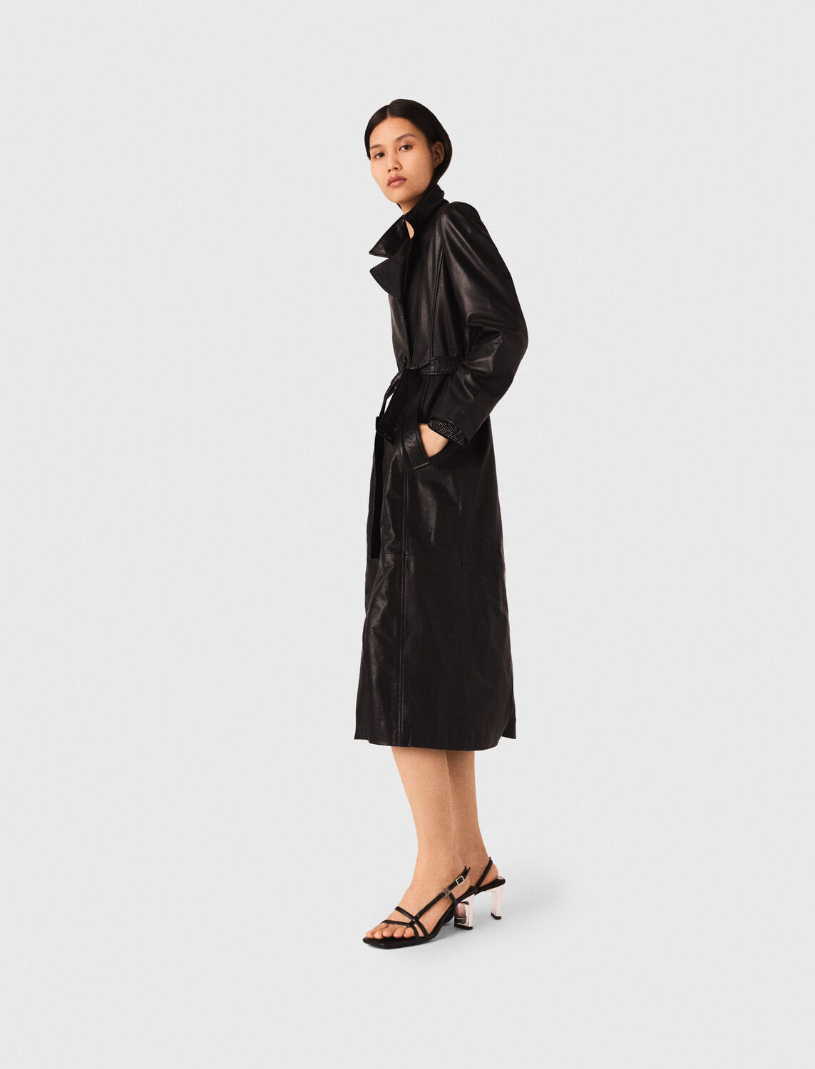 Long leather trench coat - Coats - MAJE