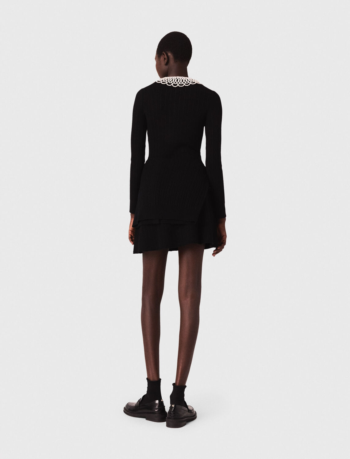 Short beaded-collar knit dress : Dresses color Black