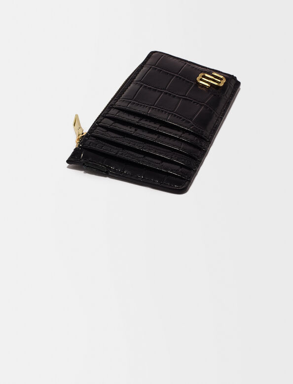 Croc-effect embossed leather cardholder : Small leather goods color Black