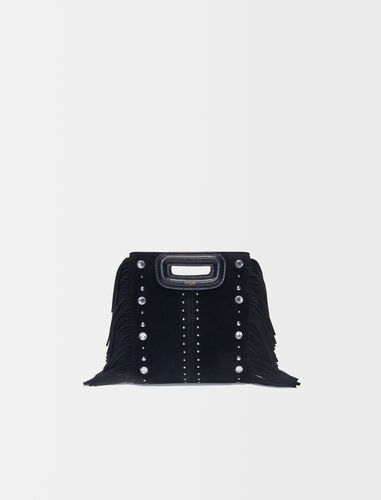 Suede mini M bag with rhinestones : M Bag color Black