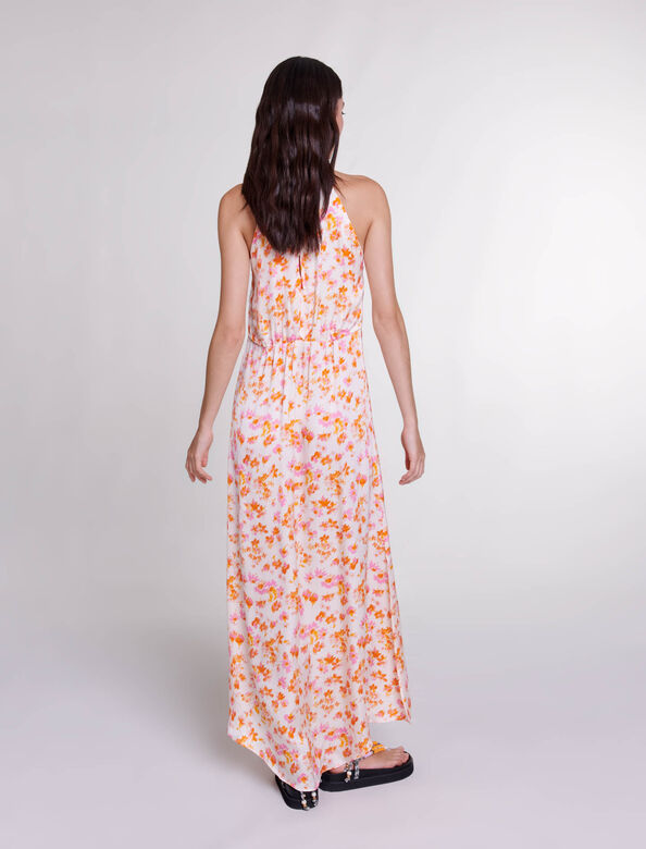 Floral satin-effect maxi dress : Dresses color sping orange flower print