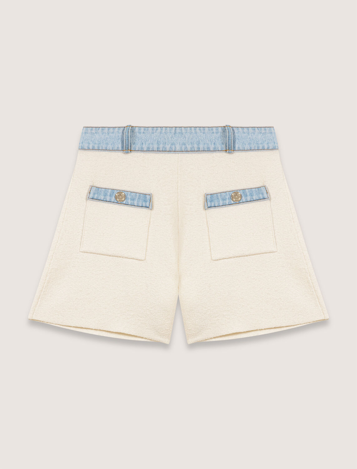 Knitted shorts with denim trim : Shirts color Ecru