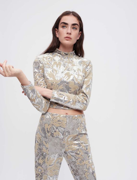 Velvet crop top with sequin embroidery - Up to 50% off - MAJE