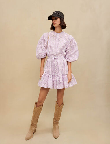 Embroidered cotton mini dress : Dresses color Parma Violet