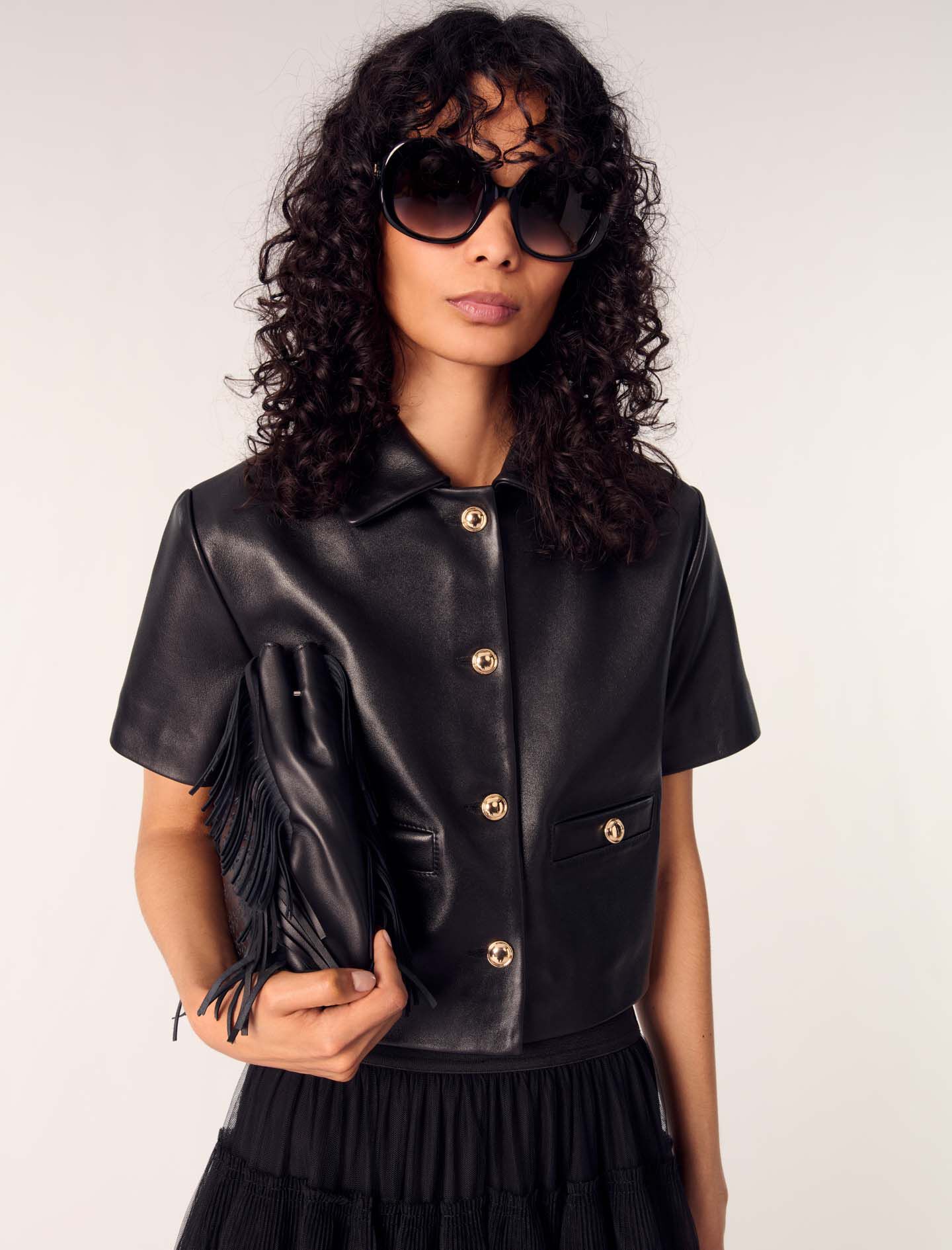 225VALDOM Cropped leather jacket - Blazers & Jackets - Maje.com