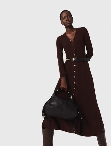 Knit maxi dress with buttons : Dresses color brown