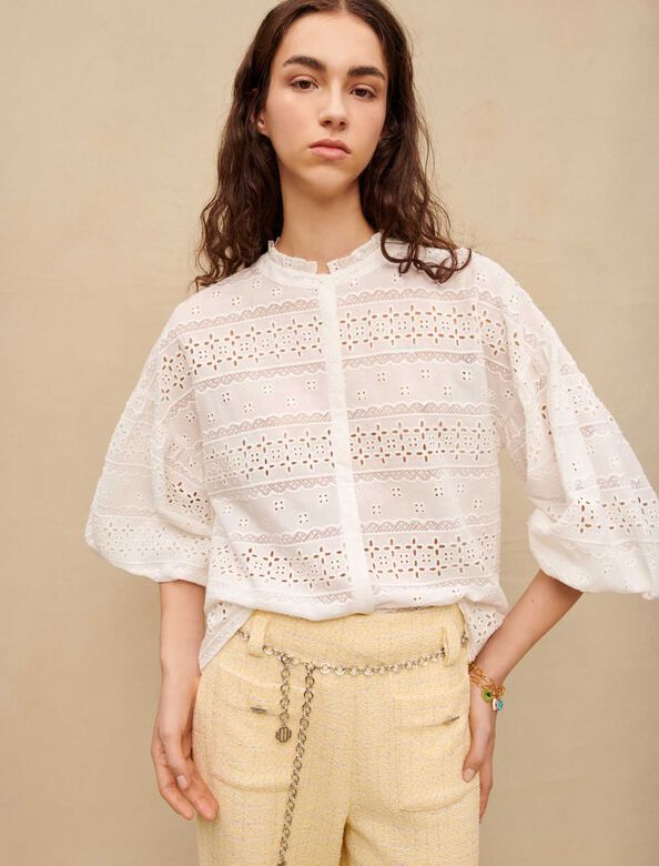 Embroidered white cotton blouse : Shirts color White
