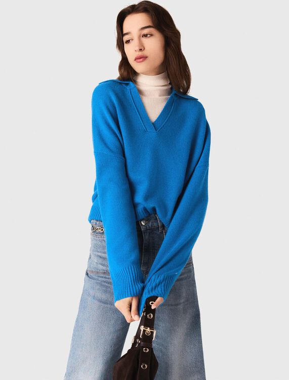 Open polo collar cardigan - Sweaters & Cardigans - MAJE
