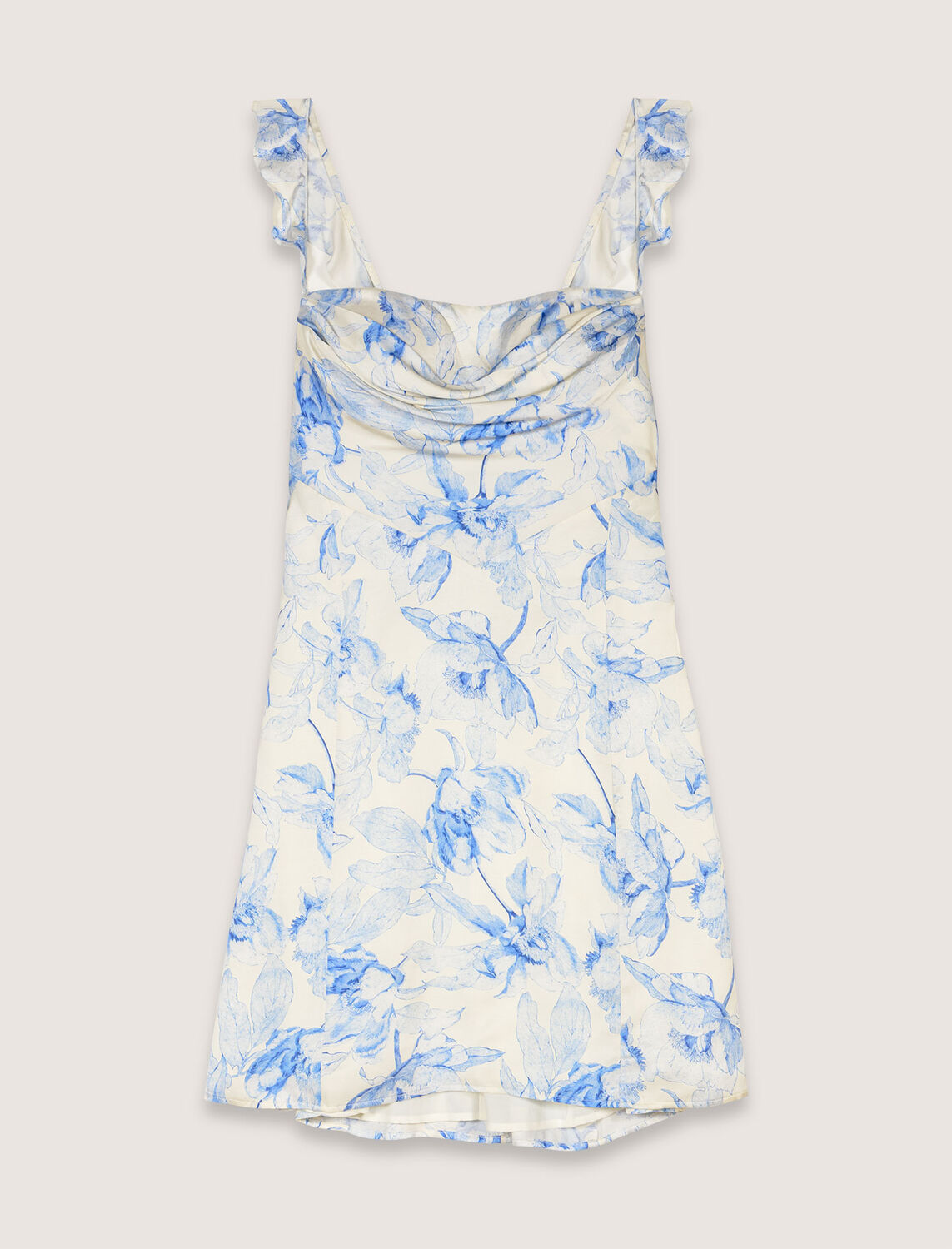 Short patterned dress : Dresses color Blue flower print ecru base