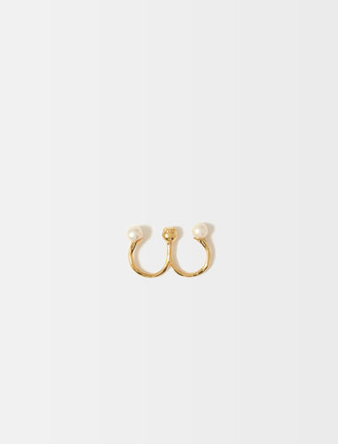 Hammered metal double ring with pearls : Evening capsule collection color Gold