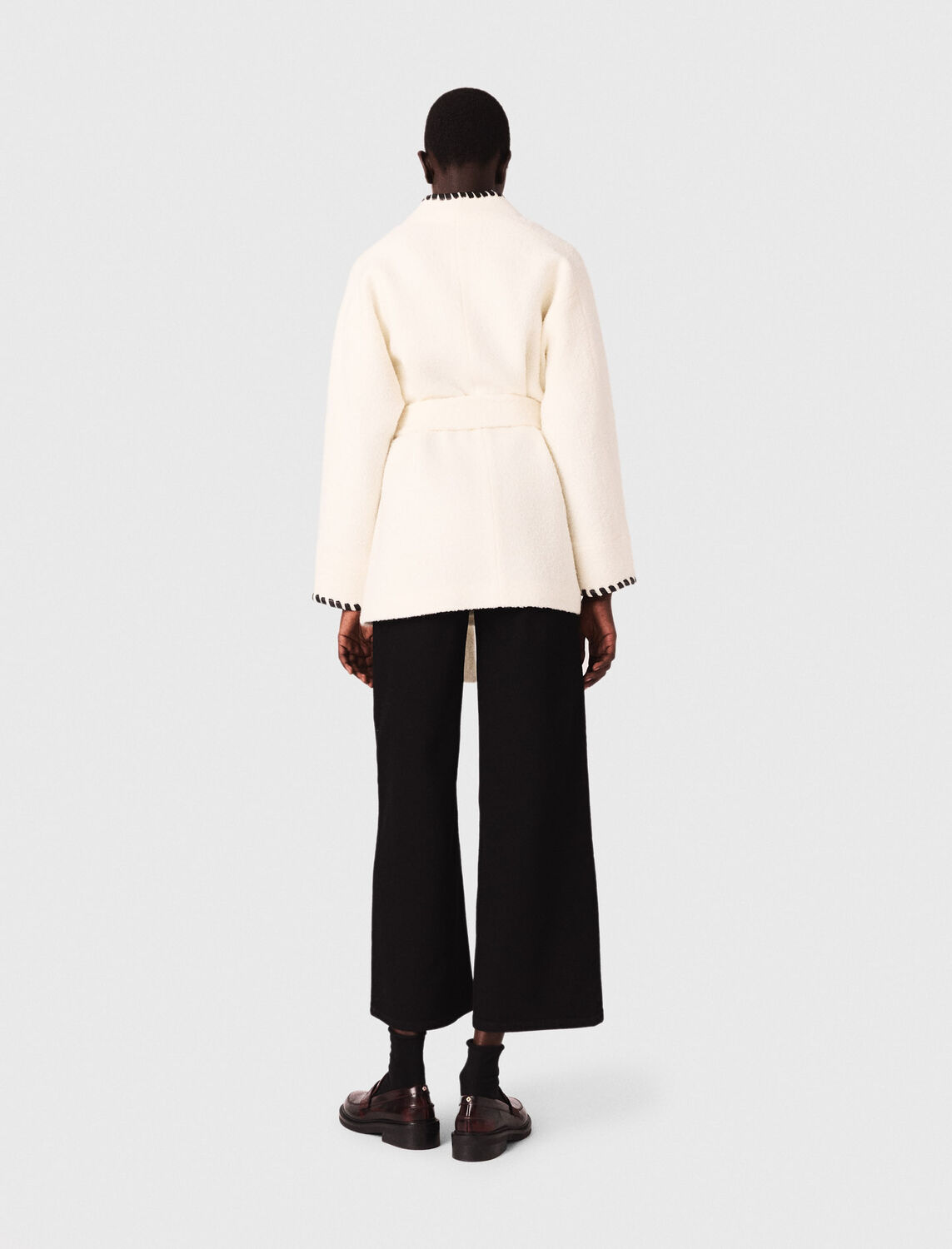 Lined coat with contrasting ribbon : Coats color Ecru / Black