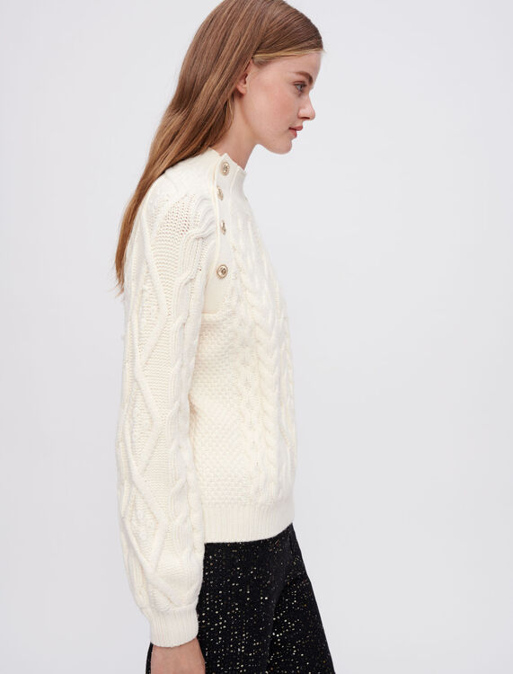 Ecru braided knit chunky jumper - Cardigans & Sweaters - MAJE