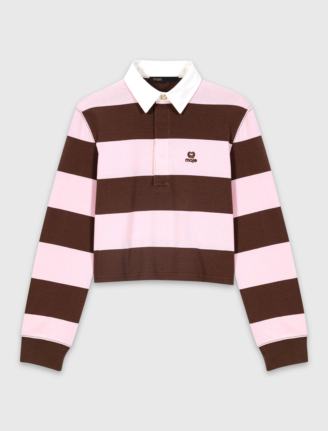 Striped polo sweatshirt : Tops color Brown/Pink