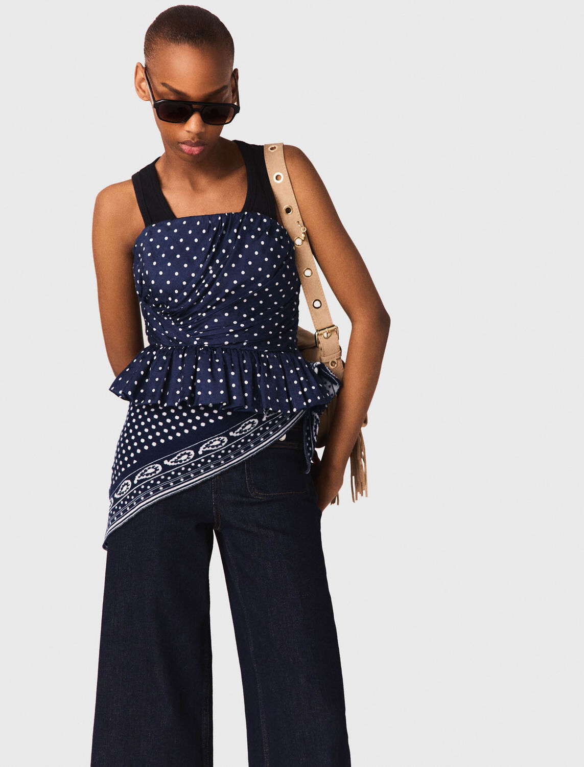 Patterned bustier top : Tops color Navy Dot Bandana Print