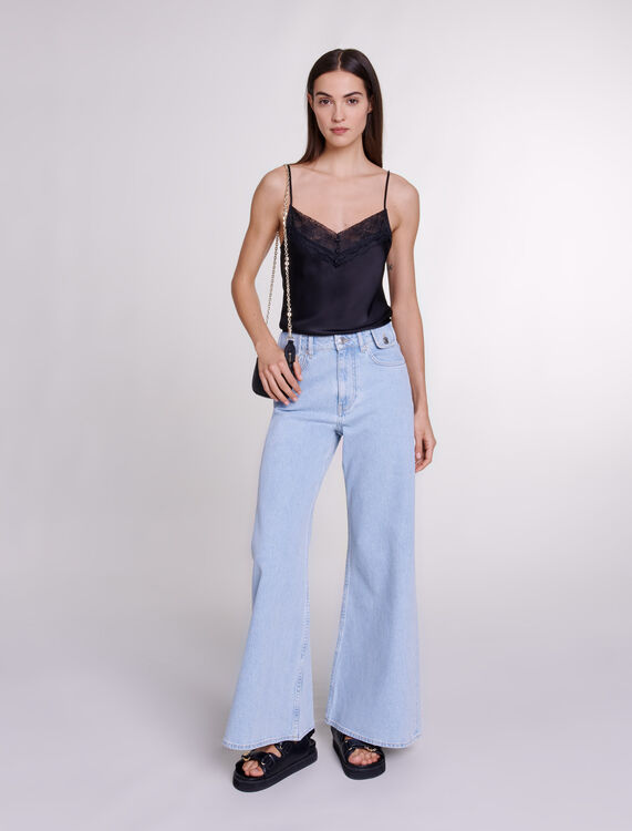 Silk satin and lace top : Tops color Black