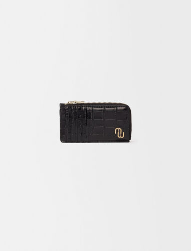 Croc-effect embossed leather cardholder : Small leather goods color Ecru