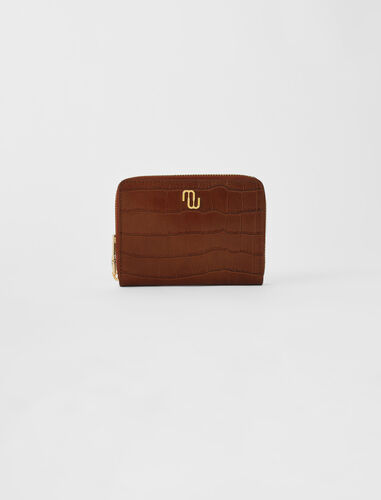 Croc-effect embossed leather wallet : Small leather goods color Black