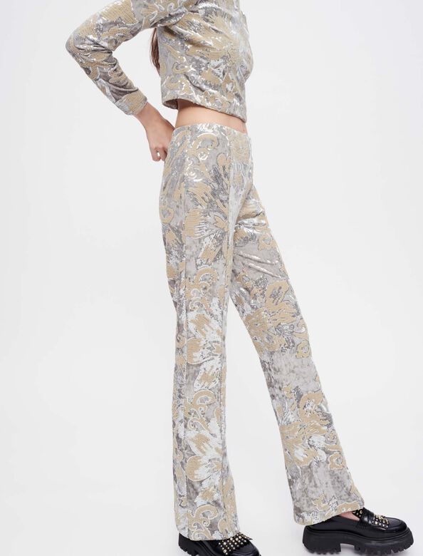Velvet trousers with sequin embroidery : Trousers & Jeans color 