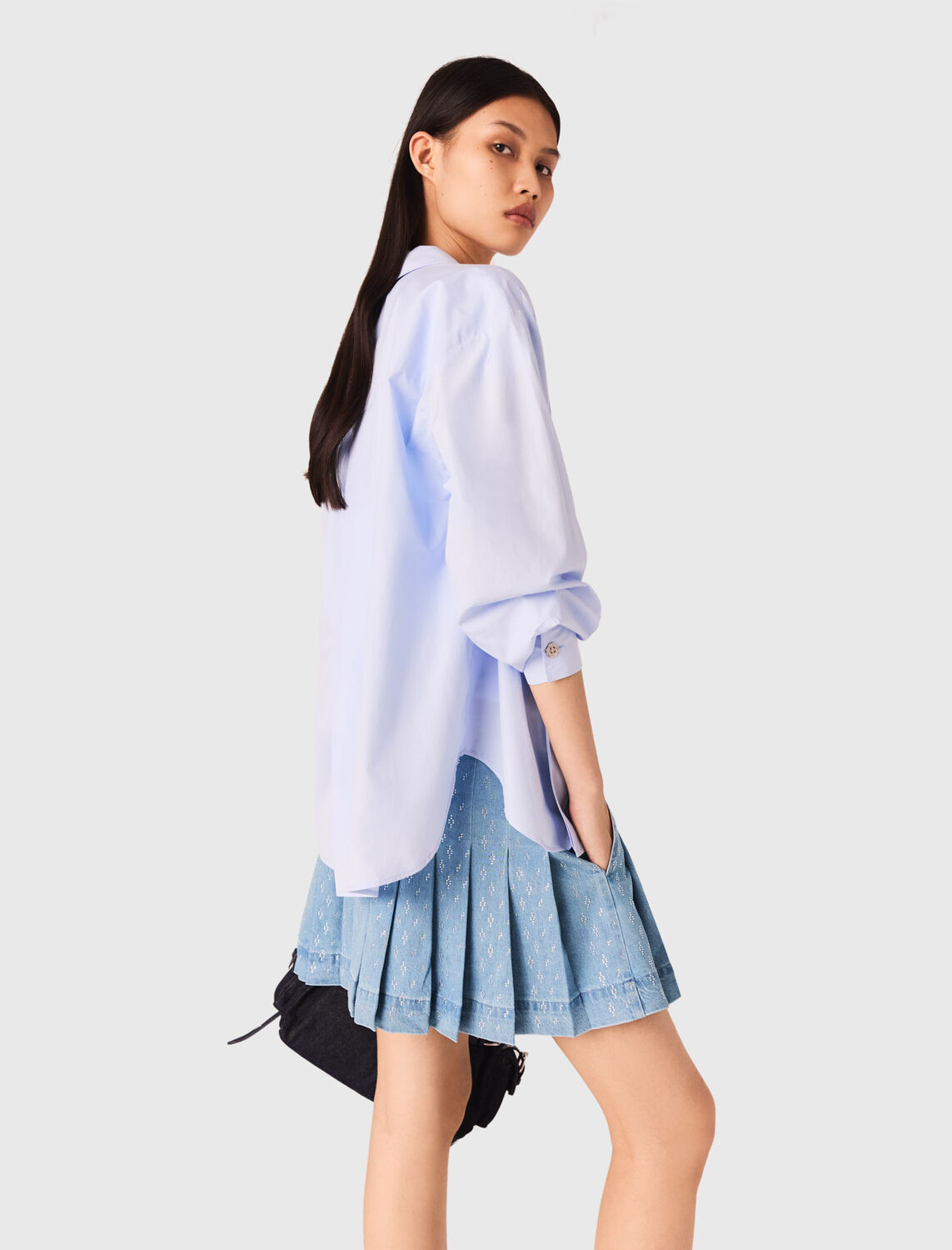 Rhinestone pleated denim skirt - Skirts & Shorts - MAJE