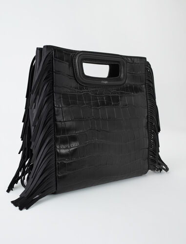 Crocodile-effect embossed leather M bag : M Bag color Black