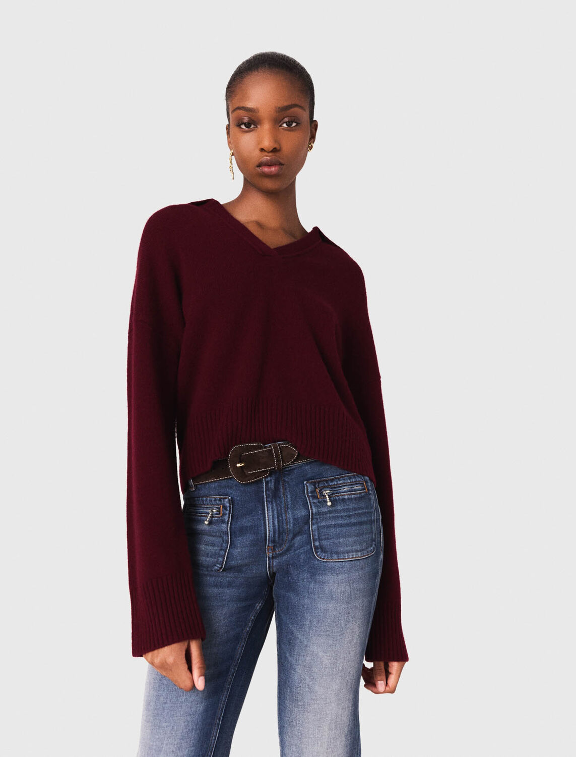 Open polo collar cardigan : Sweaters & Cardigans color Turquoise