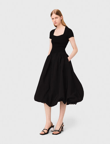 Long mesh and taffeta dress : Dresses color Black