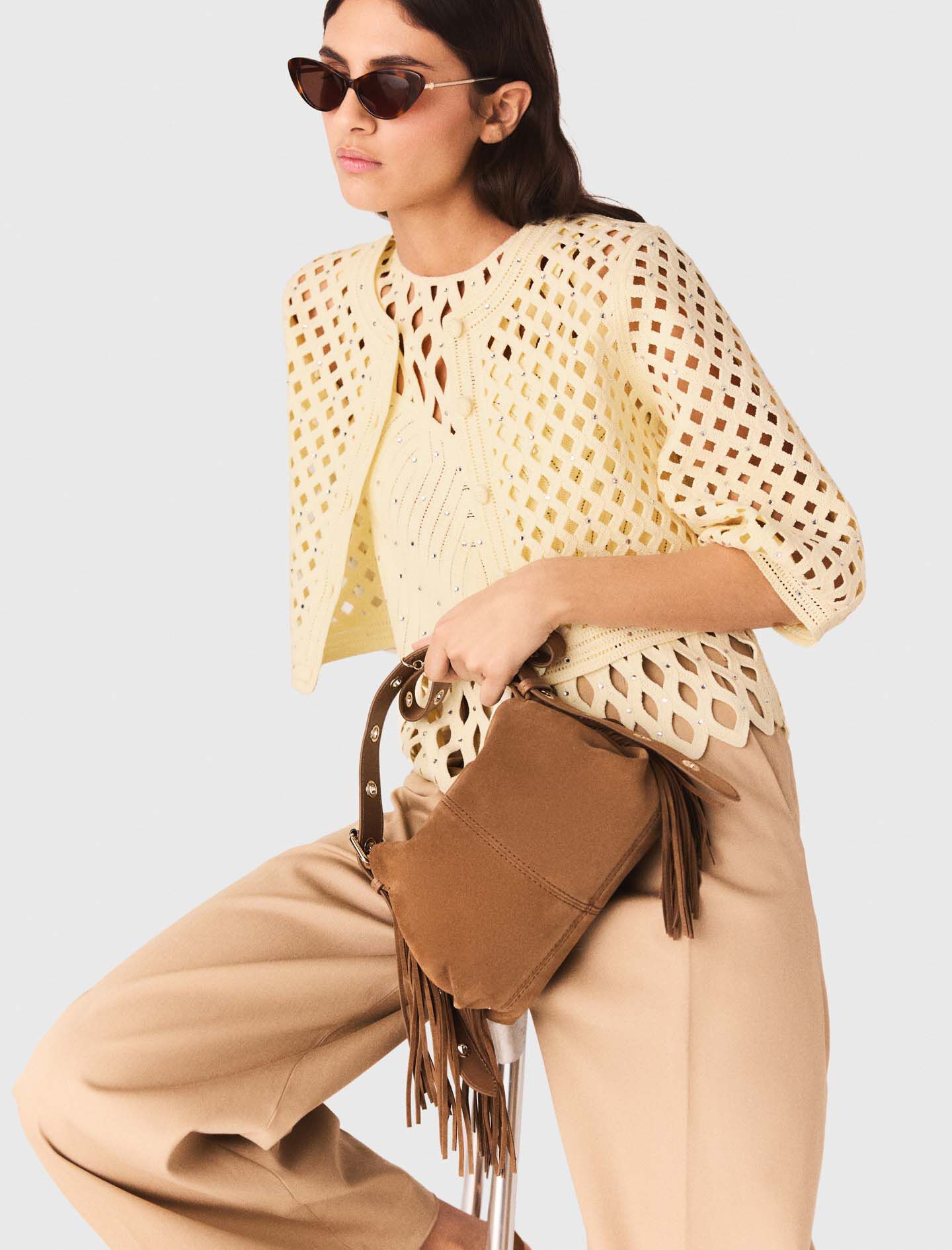 226MUSSELYNA Rhinestone crochet cardigan - Sweaters & Cardigans