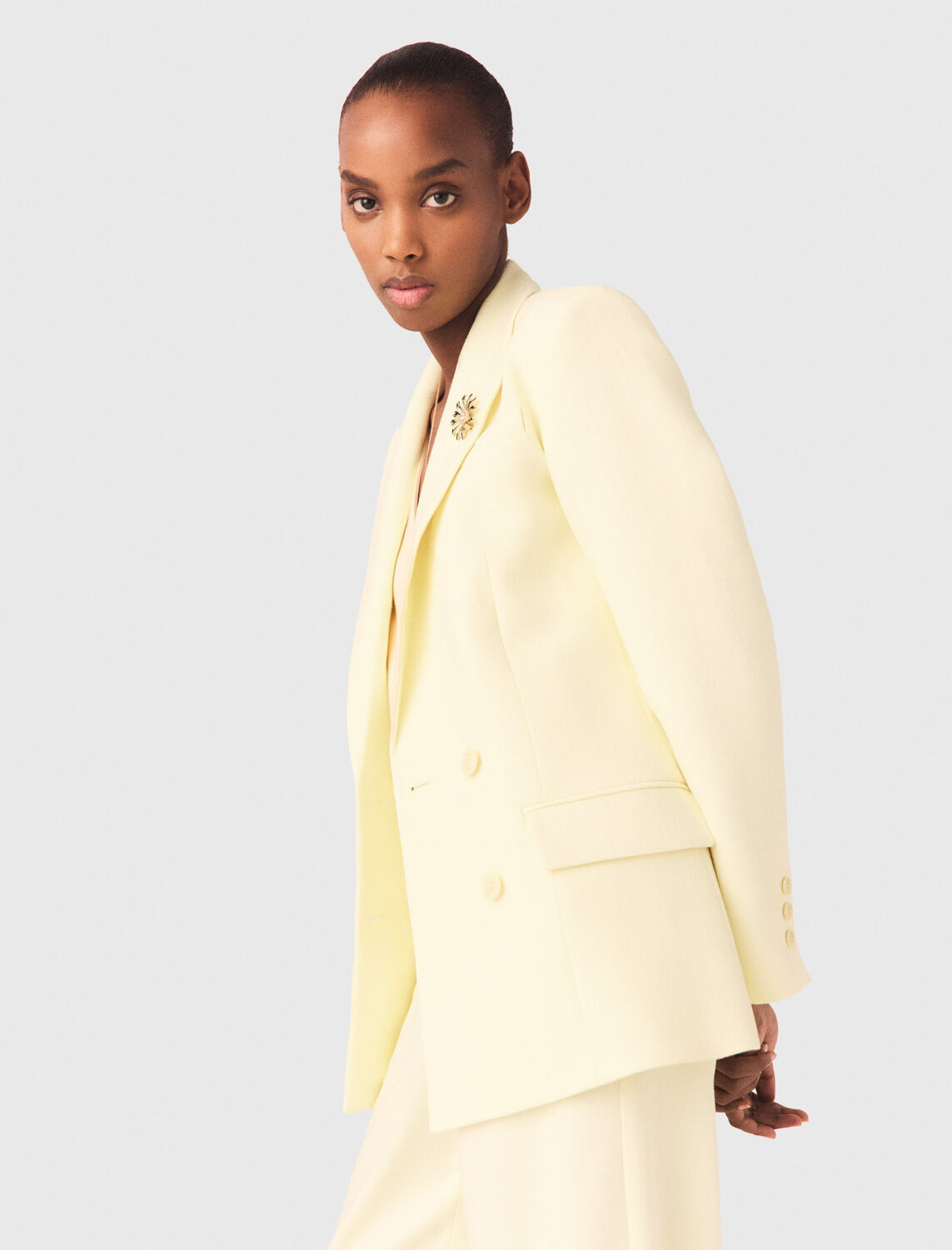 Double-breasted suit jacket : Blazers & Jackets color Pale Yellow