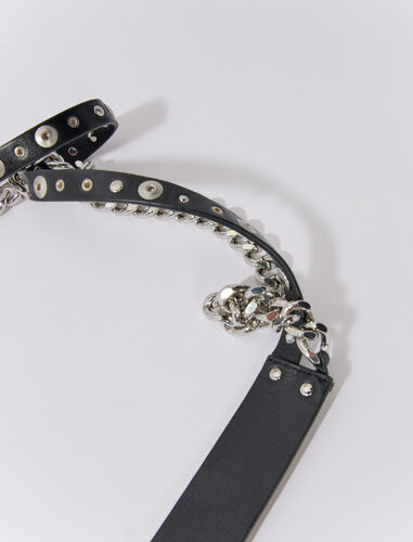 Double leather and chain belt : Belts color Black