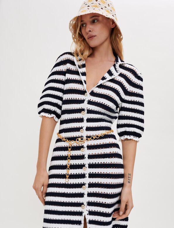 Striped crochet-effect dress : Dresses color 