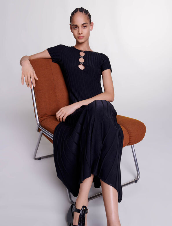 Rib knit maxi dress : View All color Black