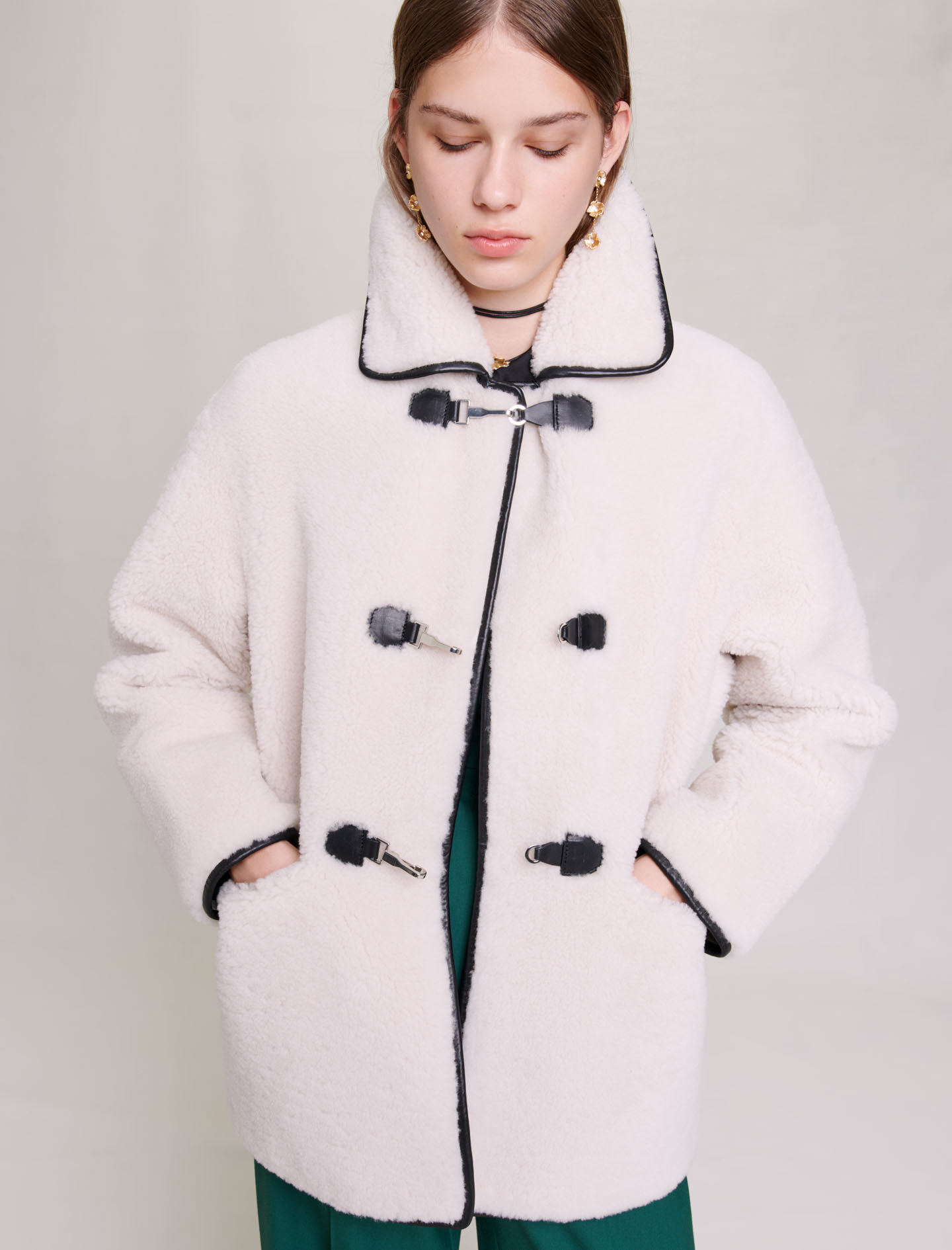 Mid length cheap shearling coat