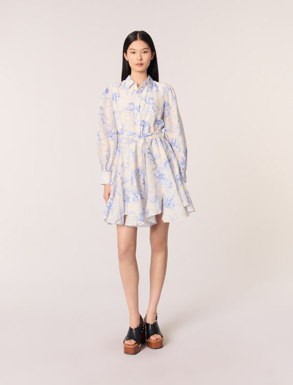 Patterned shirt dress : Dresses color Blue flower print ecru base