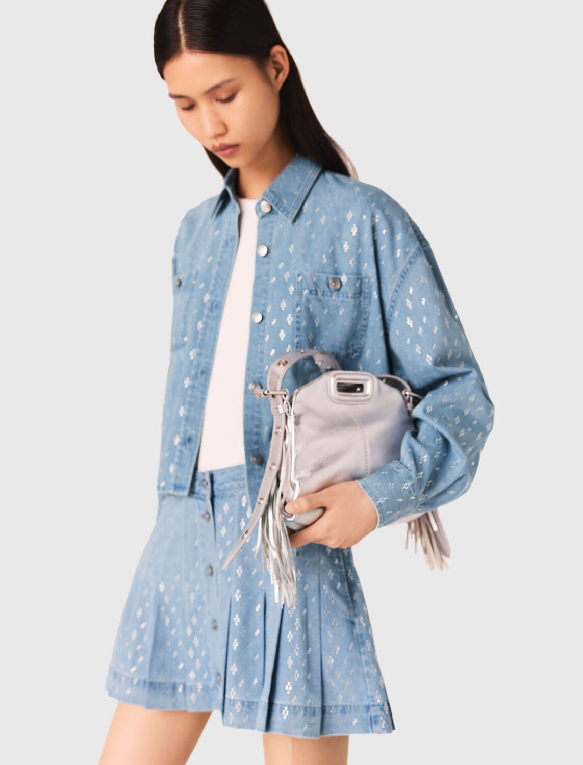 Short rhinestone denim shirt : Shirts color 