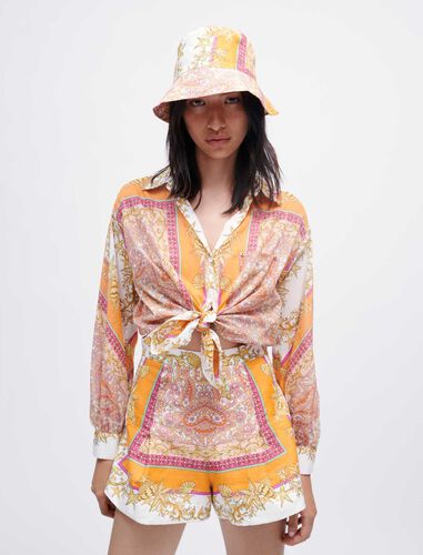 Linen shorts with scarf print : Summer Paradise color Foulard Coquillage