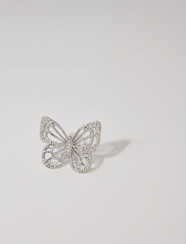 Rhinestone butterfly ring : Jewelry color Silver