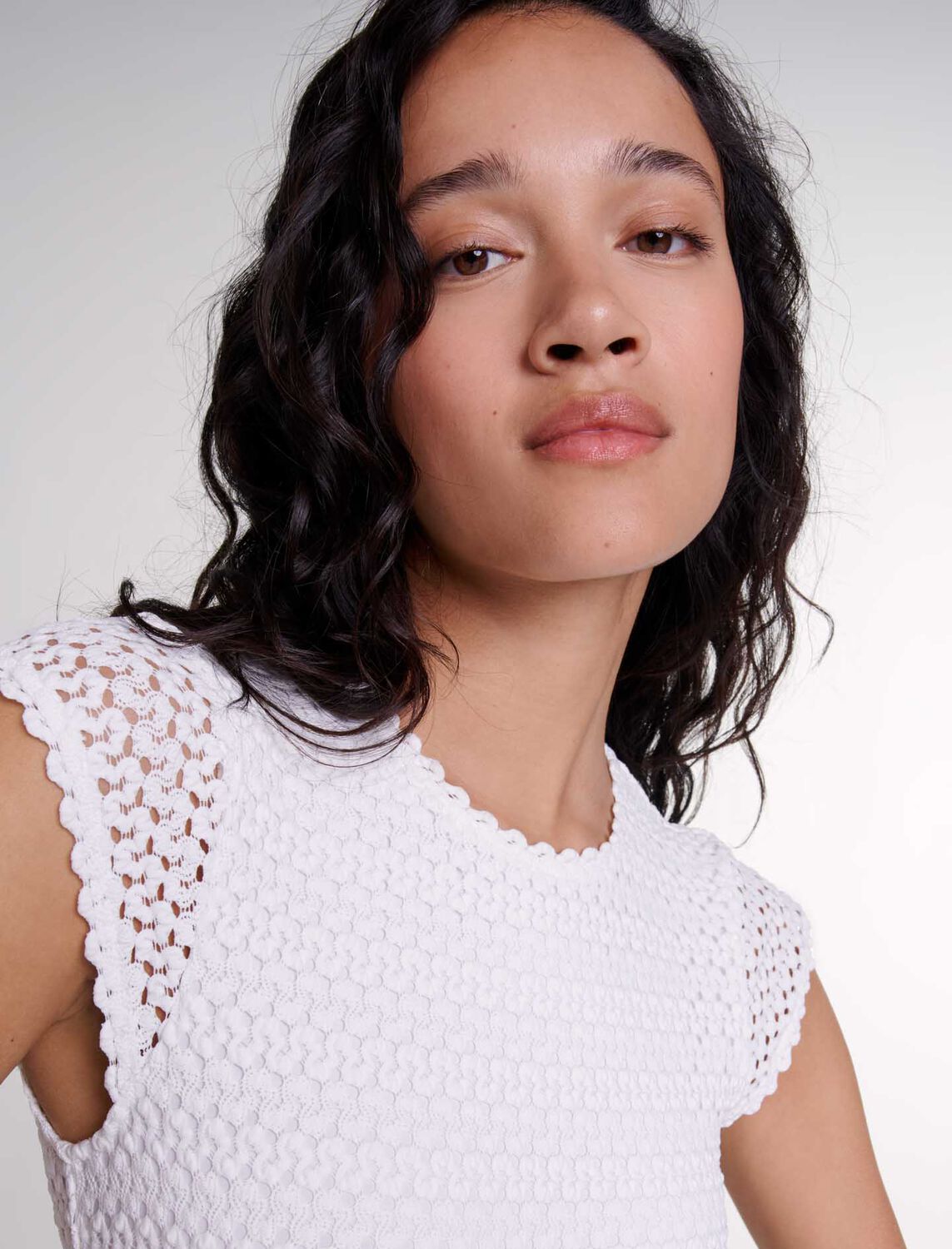 Crochet-knit maxi dress : Dresses color White