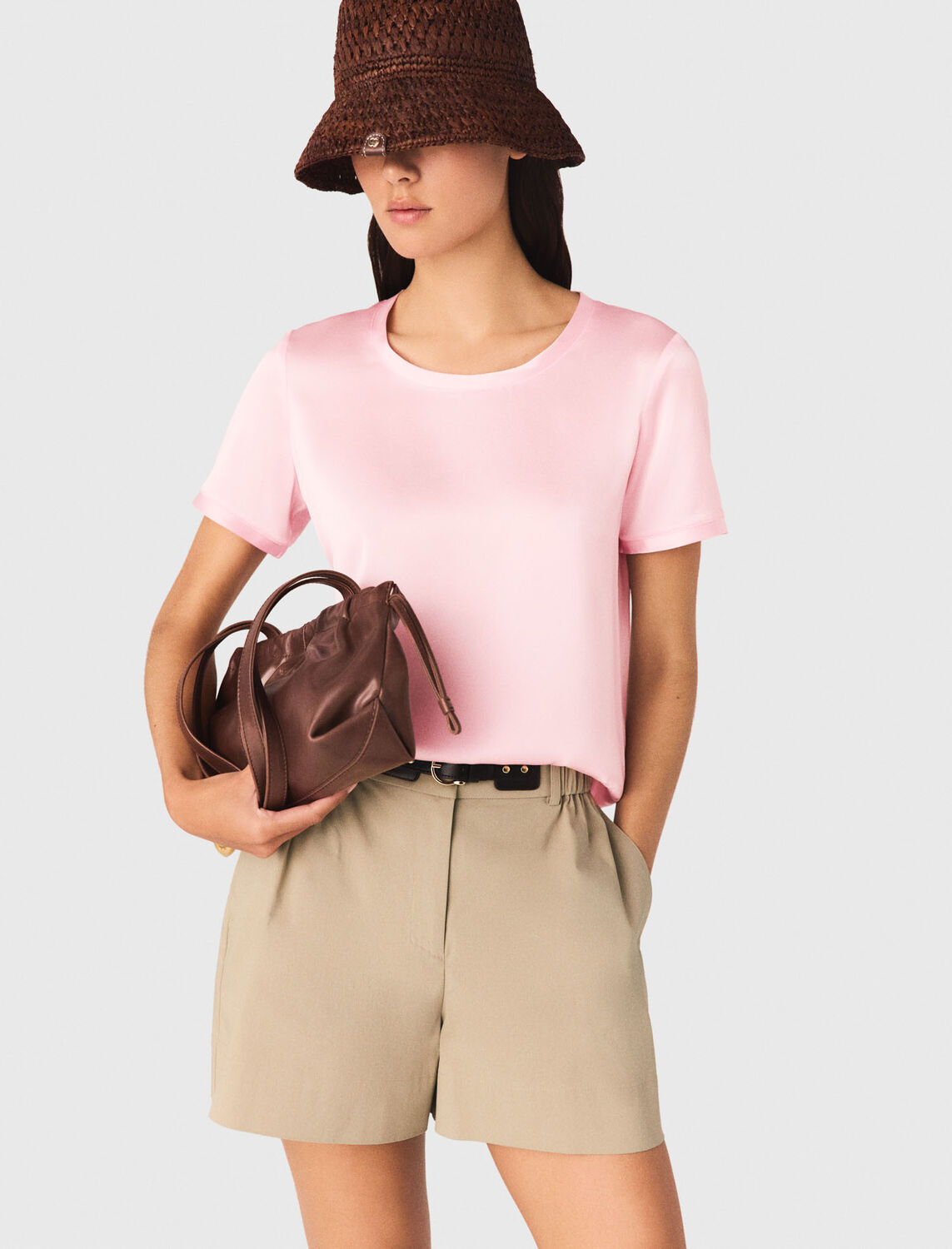 Short-sleeved silk top : Tops color Pink